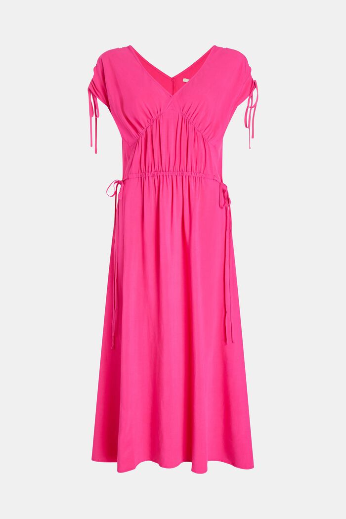 Rayon silk v-neck dress, PINK FUCHSIA, detail image number 2
