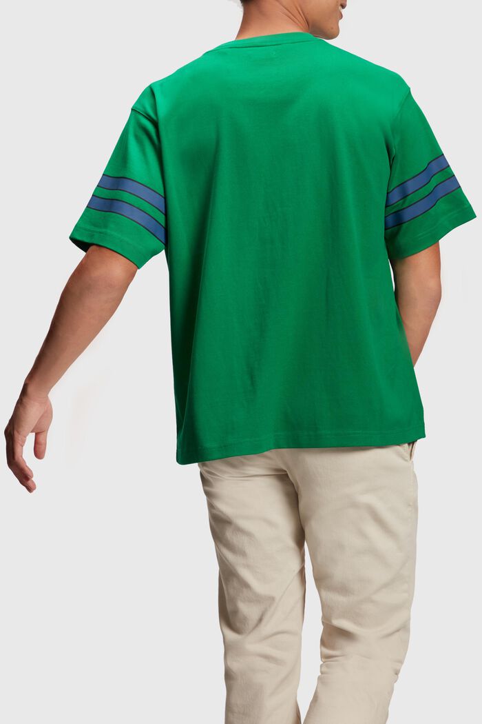 條紋袖印花T恤, 翡翠綠, detail image number 1