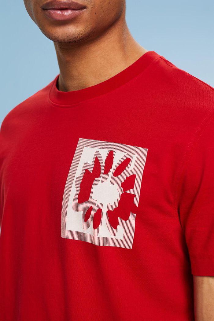 花卉圖案LOGO標誌T恤, 深紅色, detail image number 3