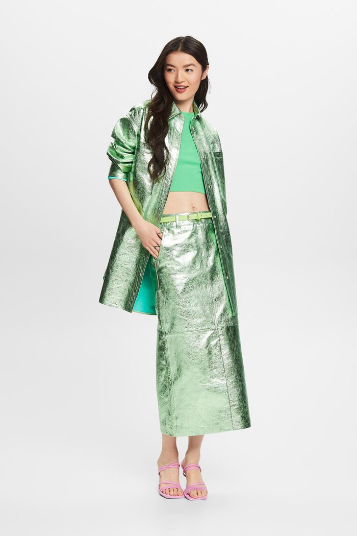 金屬光感皮革襯衫式夾克, 淺湖水綠色, detail image number 5