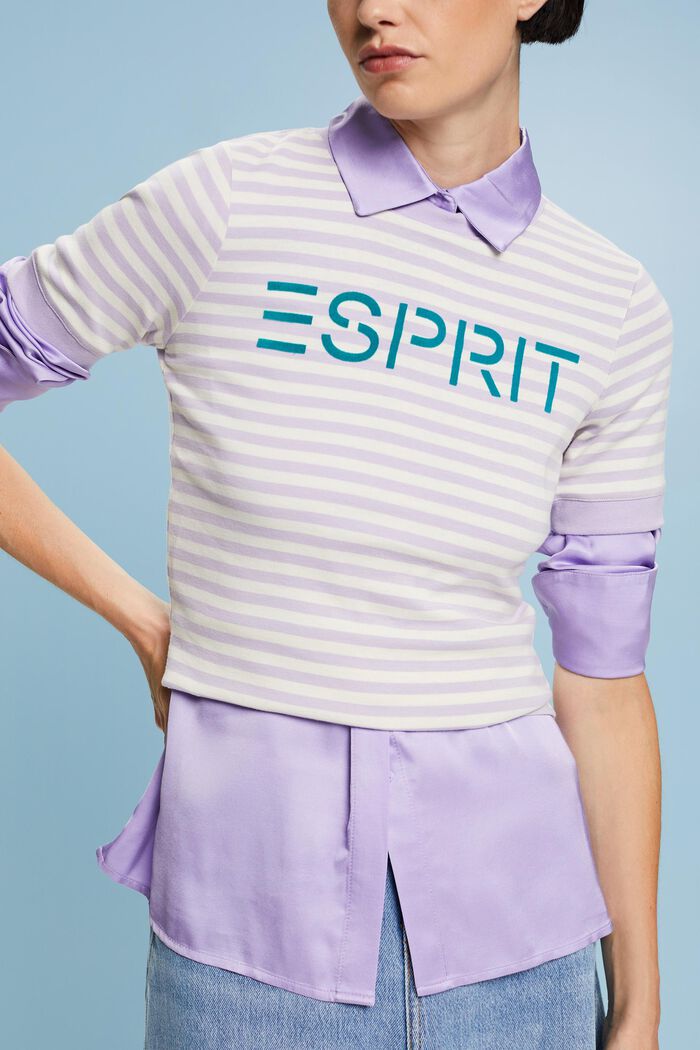 Logo-Print Striped Cotton T-Shirt, LAVENDER, detail image number 1