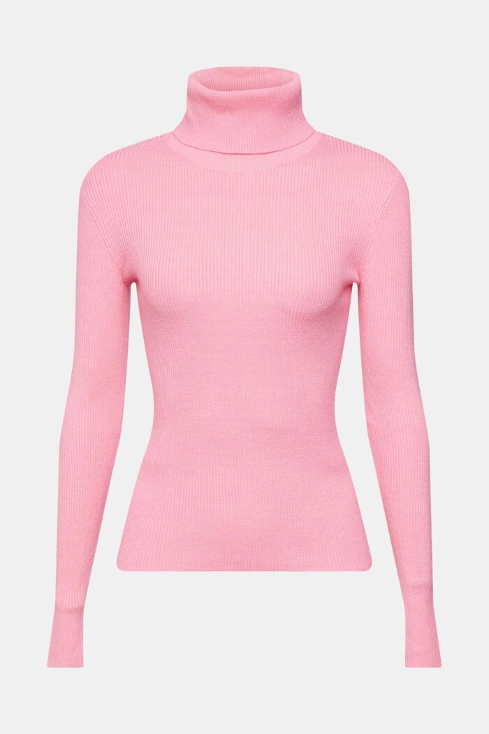 Roll neck ribbed viscose sweater, PINK, detail image number 6