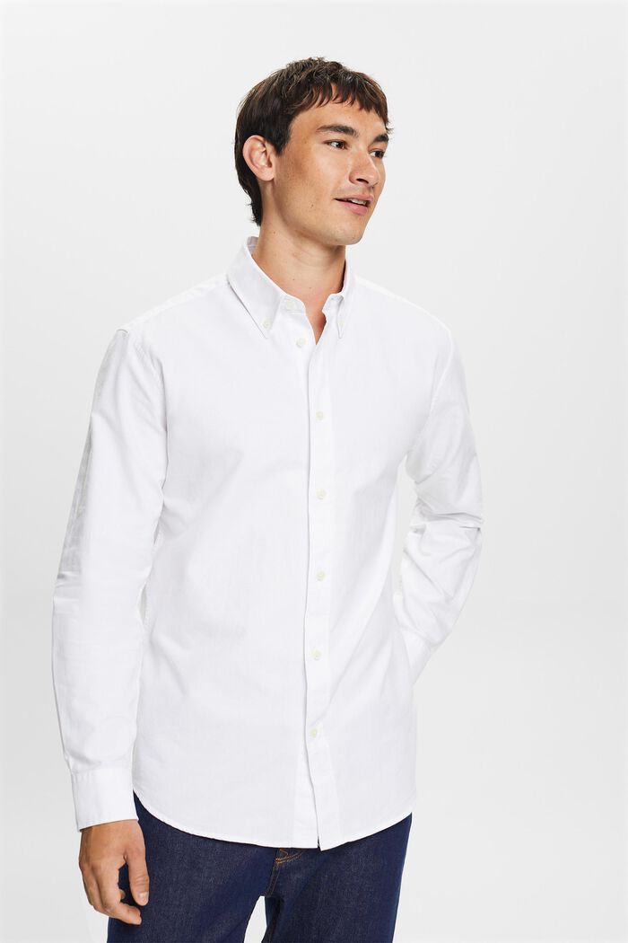 ‌棉質府綢扣角領恤衫, 白色, detail image number 1