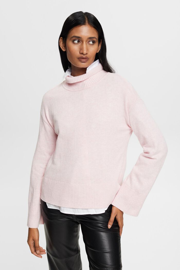 羊毛混紡立領針織上衣，LENZING™ ECOVERO™, 淺粉紅色, detail image number 0