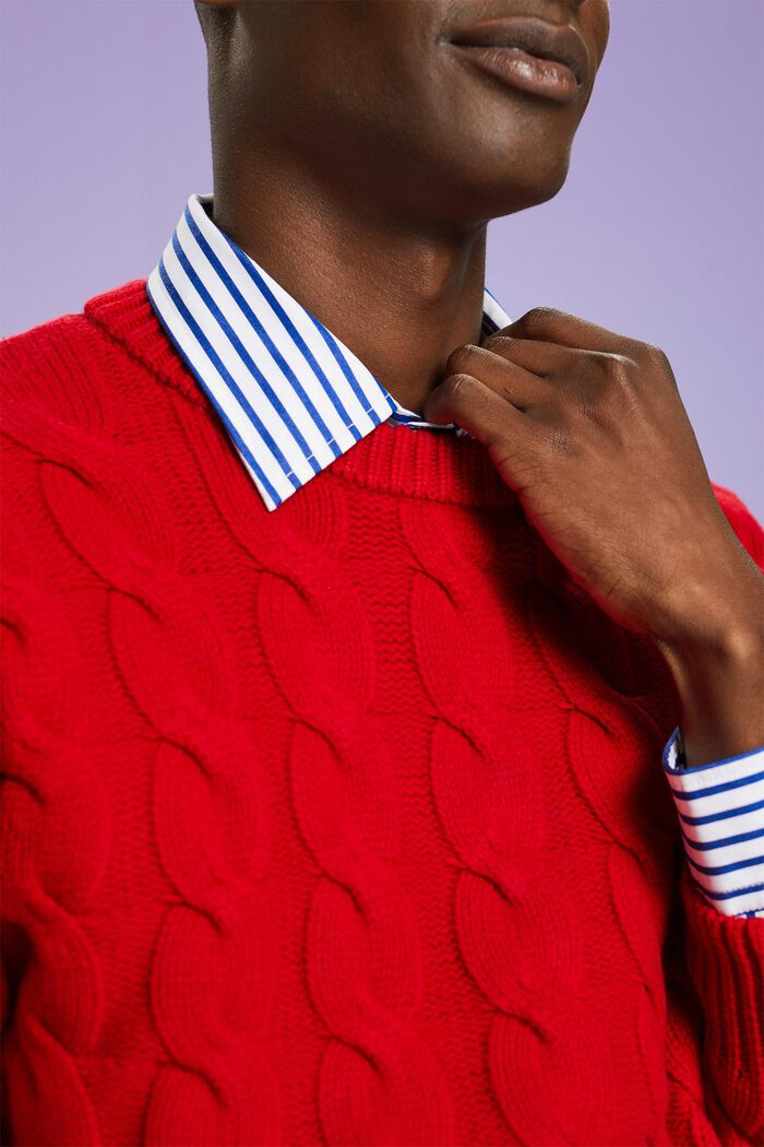 ‌羊毛絞花針織衫, 深紅色, detail image number 3