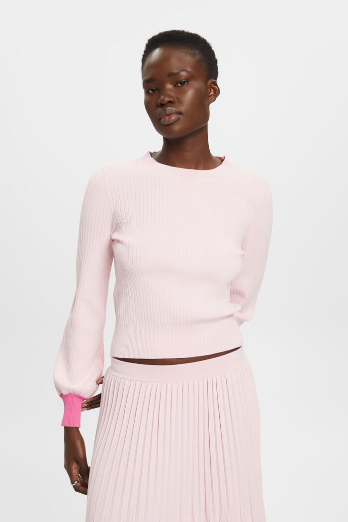 圓領彩色色塊套頭毛衣, 粉紅色, detail image number 0