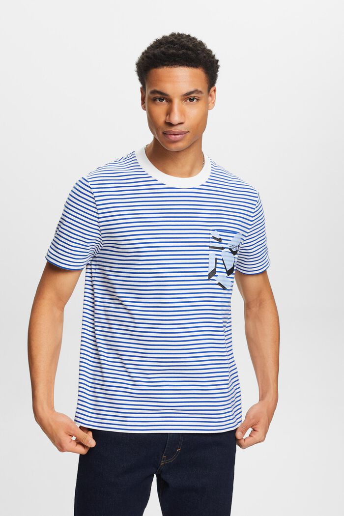 Striped Cotton Jersey T-Shirt, BRIGHT BLUE, detail image number 0