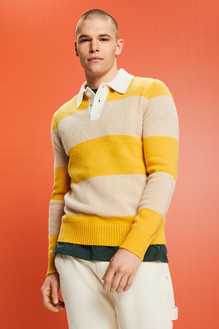 Rugby Stripe Cashmere Polo Sweater, YELLOW, detail image number 5