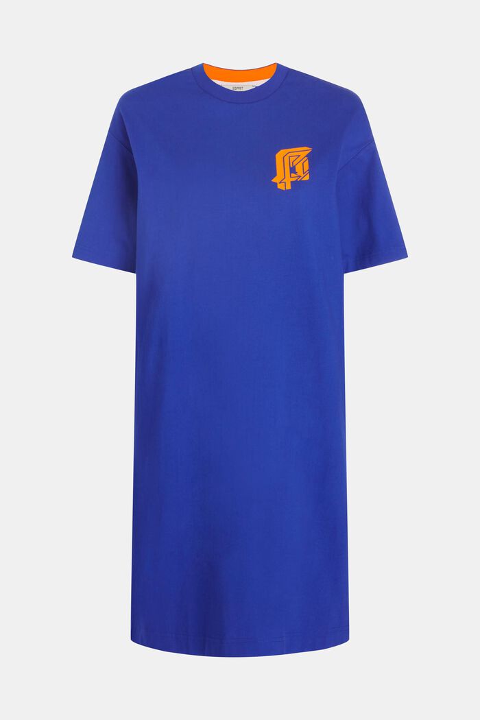 側面開衩標誌 T 恤連身裙, 藍色, detail image number 1