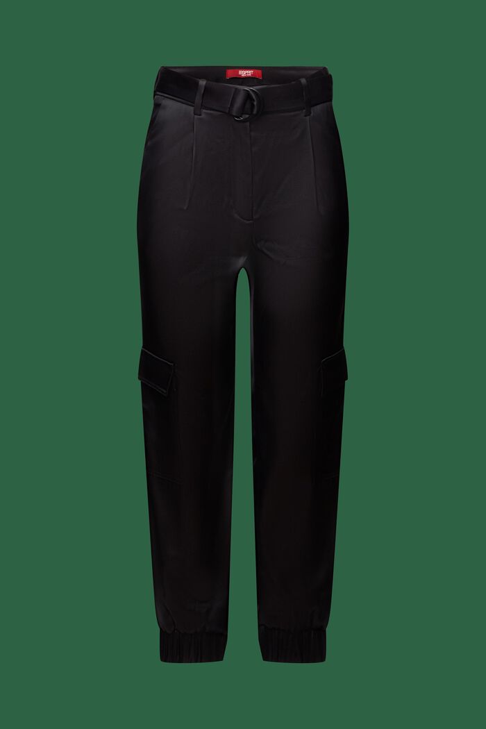 Satin Belted Cargo Pants, 黑色, detail image number 6