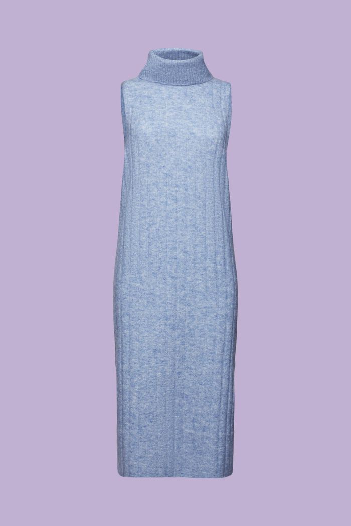 Ribbed Knit Turtleneck Midi Dress, BLUE LAVENDER, detail image number 7