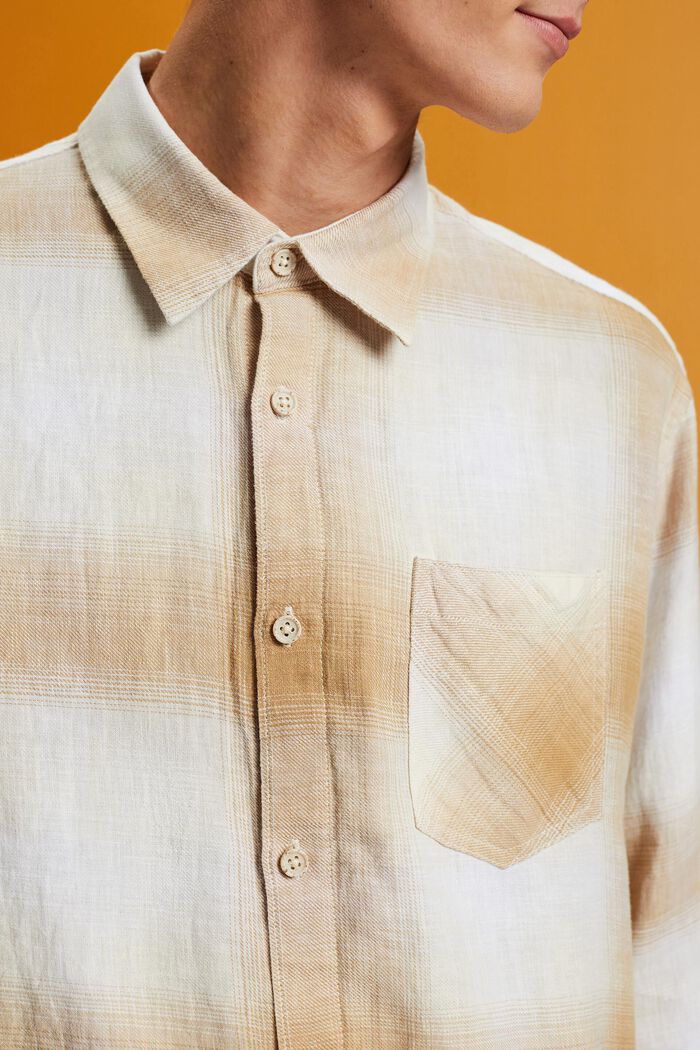 棉麻混紡蘇格蘭格紋恤衫, 米色, detail image number 3