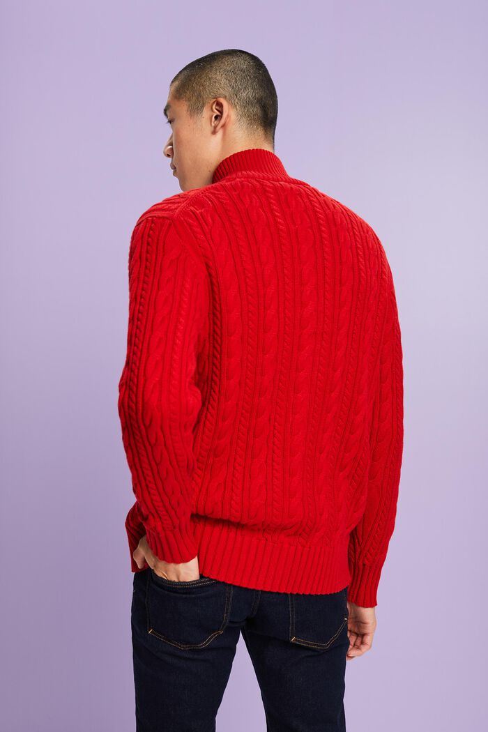 ‌有機棉絞花針織開衫, 深紅色, detail image number 3