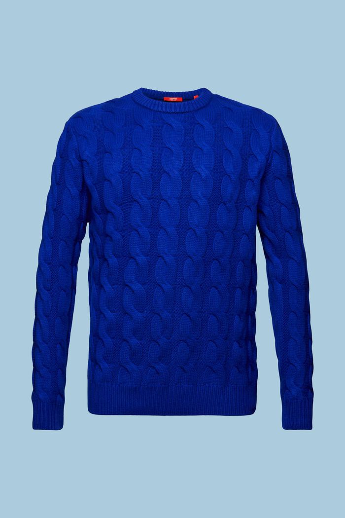 ‌羊毛絞花針織衫, 深藍色, detail image number 6