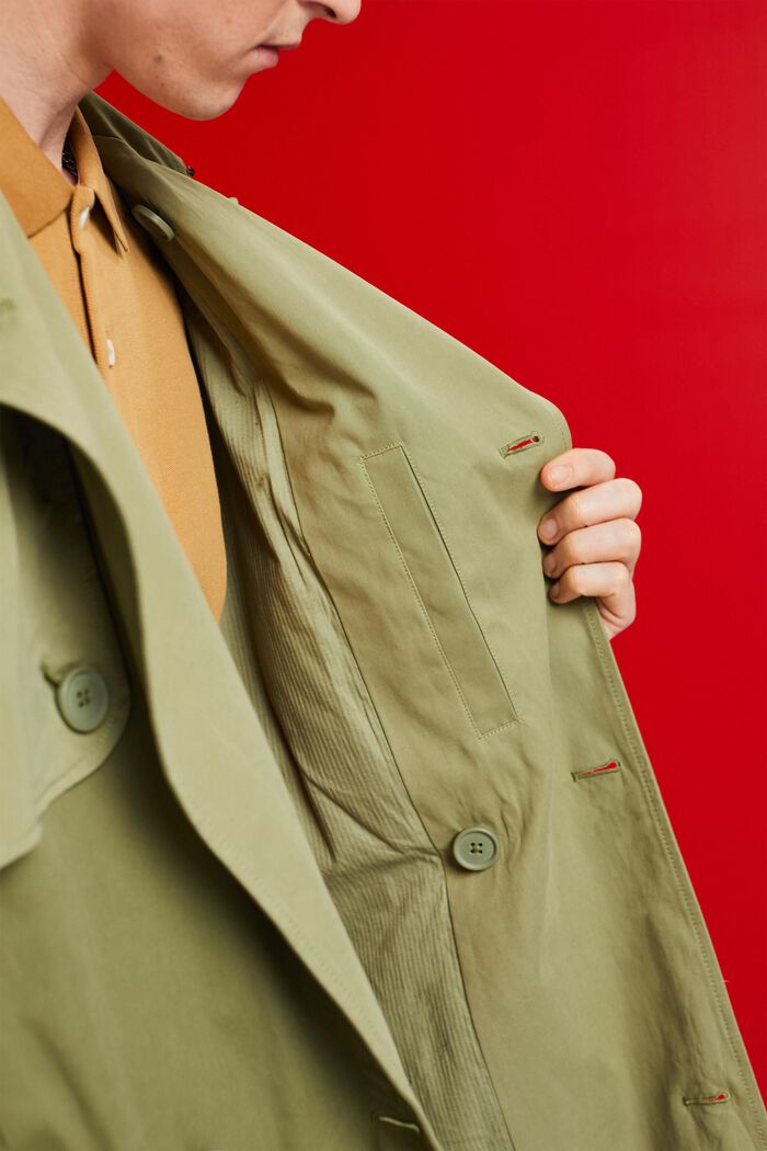Short, hooded trench coat, OLIVE, detail image number 4