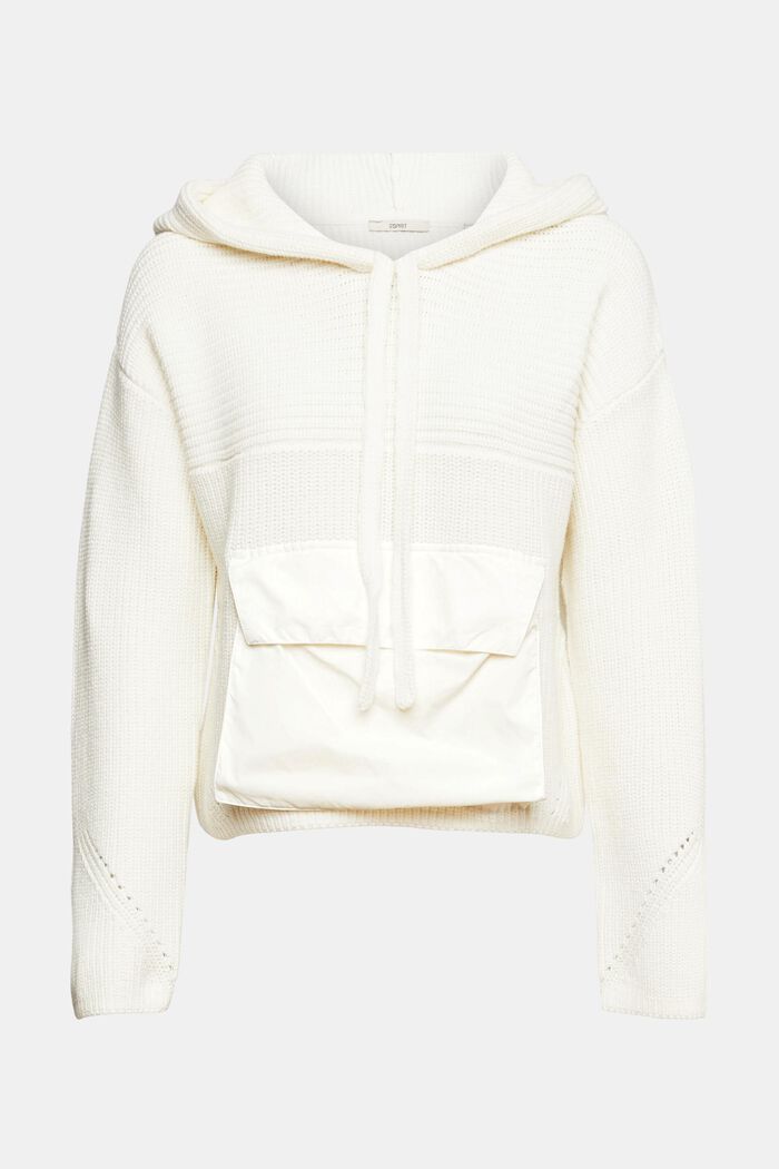 Ribbed Knit Pocket Hoodie, OFF WHITE, detail image number 2