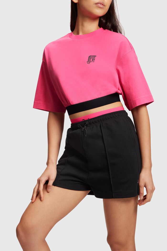 短身螢光羅紋袖口標誌 T 恤, 粉紅色, detail image number 0
