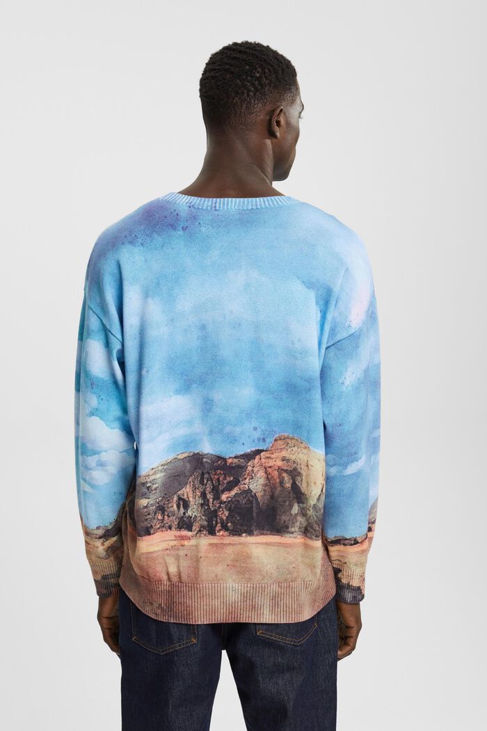 All-over landscape digital print sweater, TURQUOISE, detail image number 2