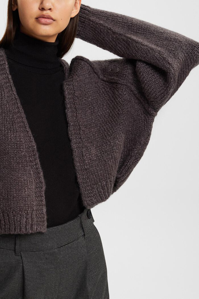 Cropped wool blend cardigan, ANTHRACITE, detail image number 0