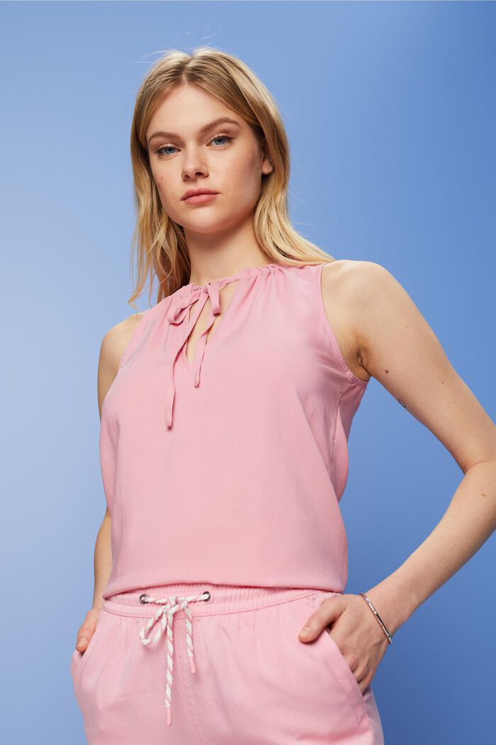‌鬆緊領口無袖女裝恤衫, 粉紅色, detail image number 0