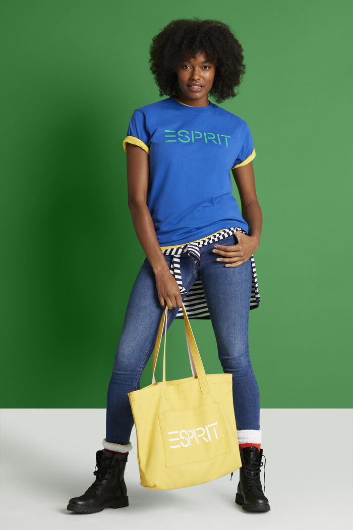 ‌超大廓形棉質平織布LOGO標誌T恤, 藍色, detail image number 1