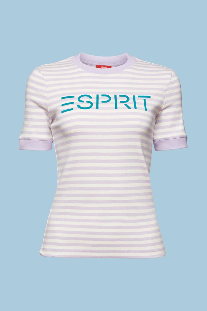 Logo-Print Striped Cotton T-Shirt, LAVENDER, detail image number 6