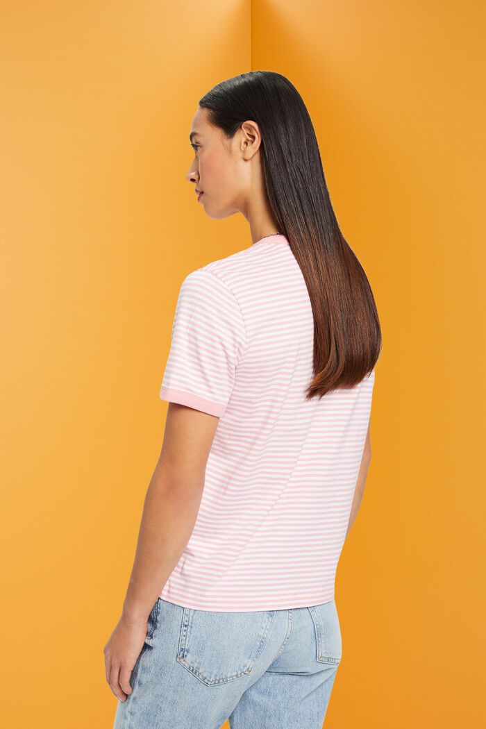 刺繡圖案條紋全棉T恤, 粉紅色, detail image number 3