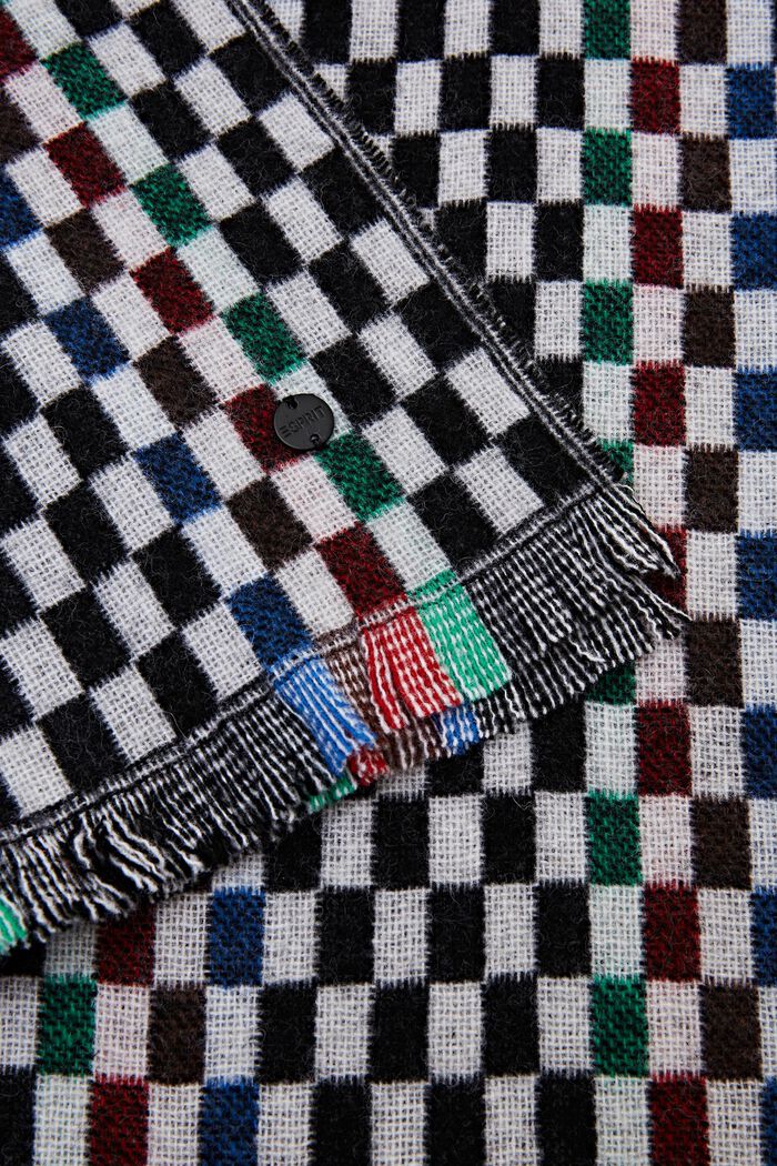 ‌羊毛格紋圍巾, 黑色, detail image number 1