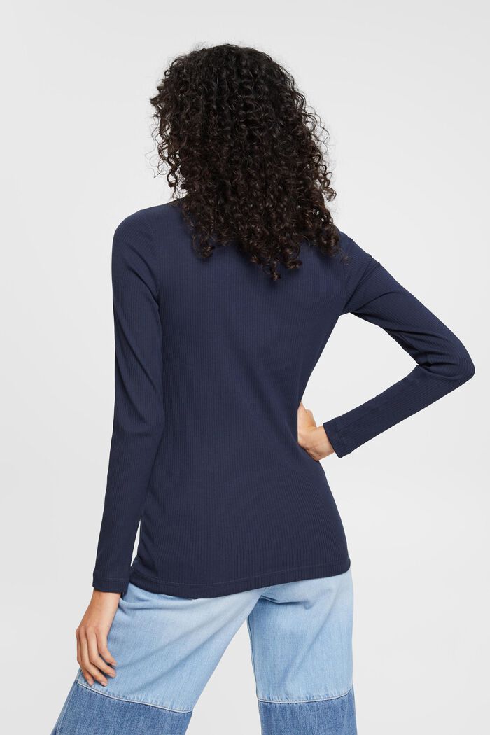 Ribbed long sleeve, stretch cotton, NAVY, detail image number 3