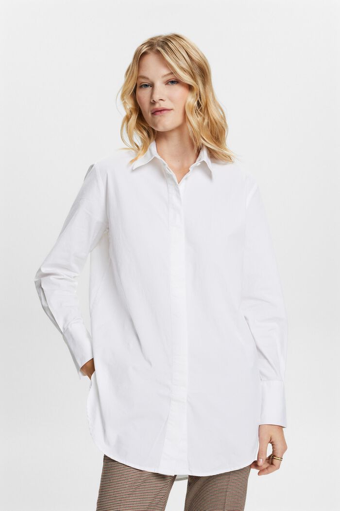 ‌超大廓形棉質府綢恤衫, 白色, detail image number 0