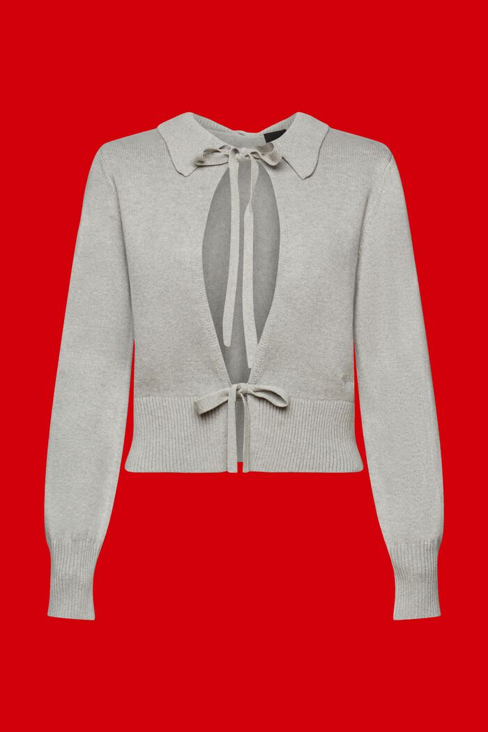 Tie front cardigan, LIGHT GREY, detail image number 6