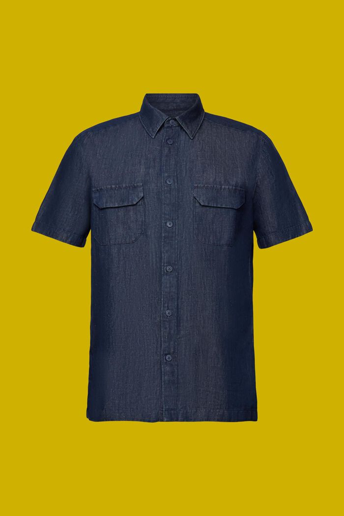 ‌牛仔風短袖恤衫, 藍黑色, detail image number 8