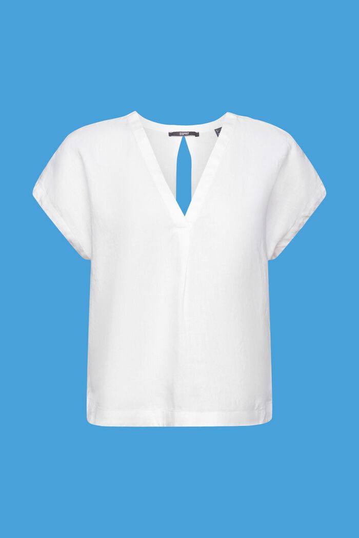 亞麻短袖女裝襯衫, 白色, detail image number 6