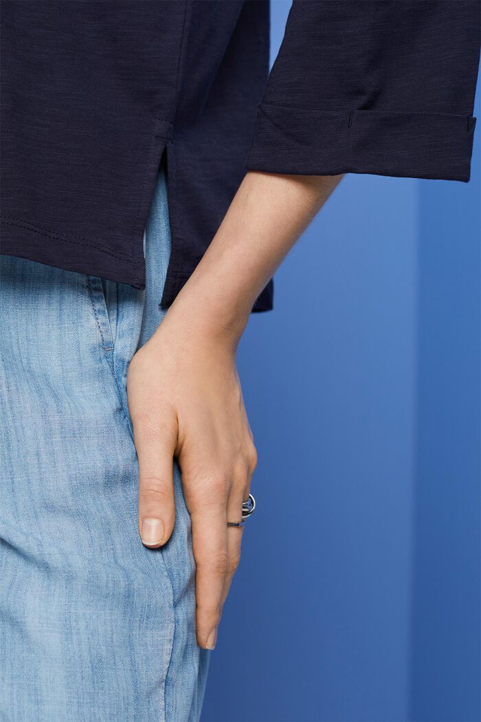 純棉方正版型長袖上衣, 海軍藍, detail image number 2