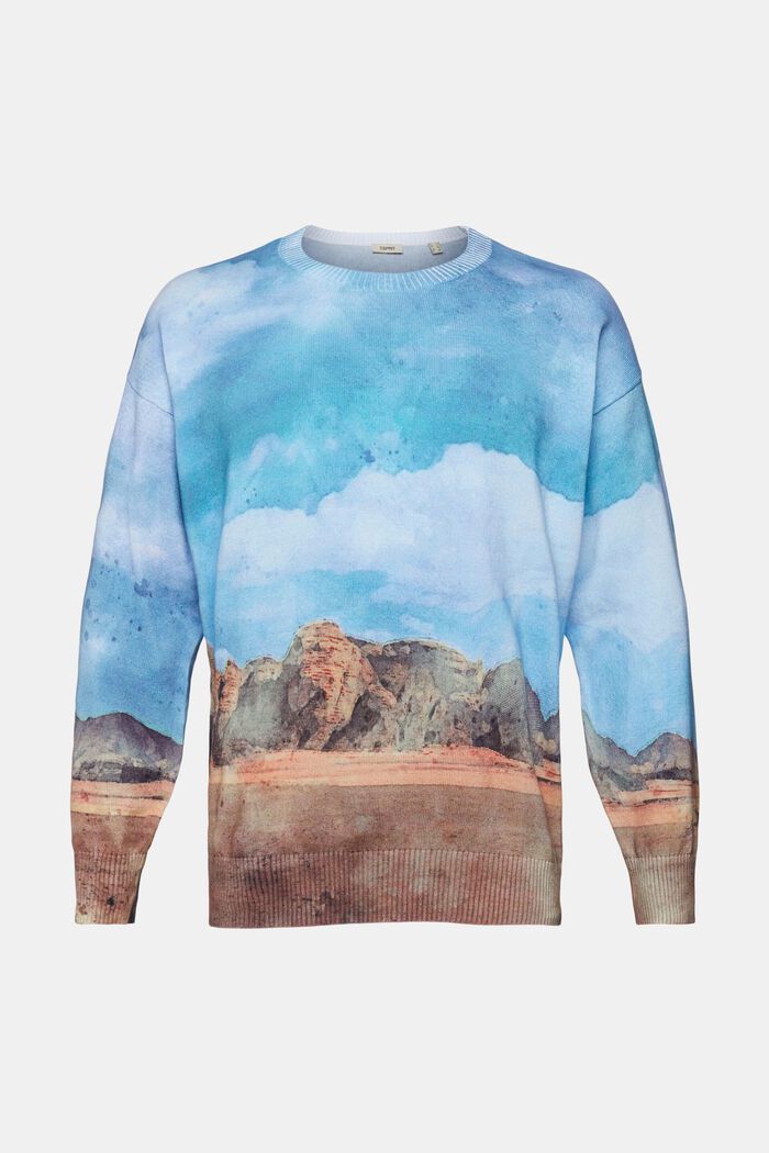All-over landscape digital print sweater, TURQUOISE, detail image number 5