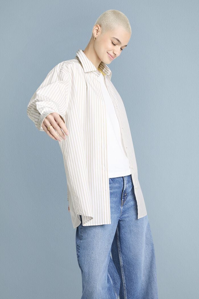 條紋棉質府綢恤衫, 米色, detail image number 0