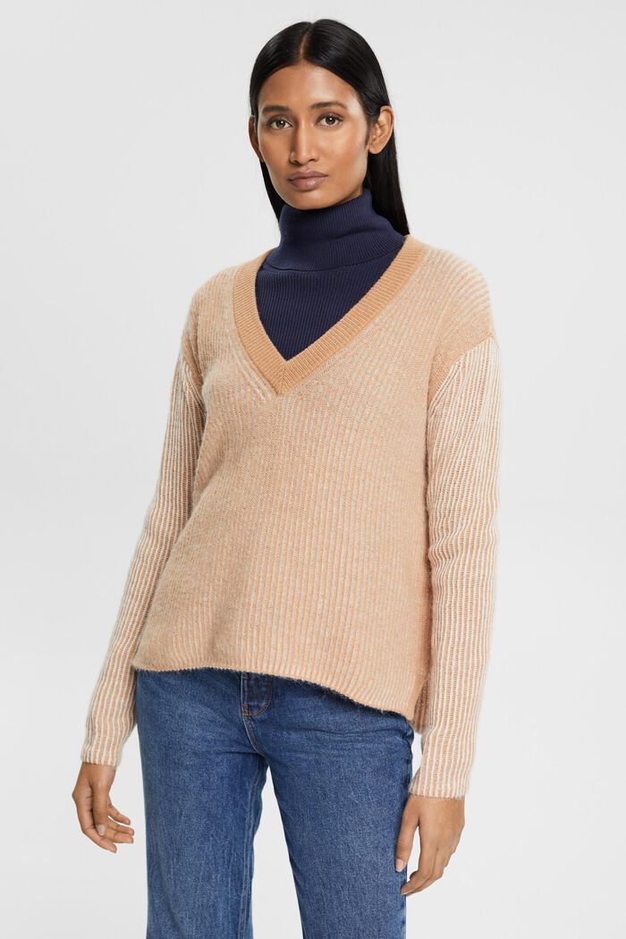 Two-tone jumper with alpaca, LIGHT BEIGE, detail image number 0