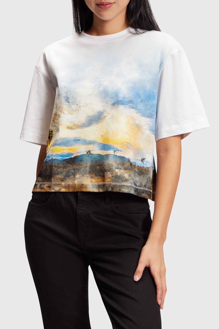 Front panel gradient landscape print cropped tee, WHITE, detail image number 0
