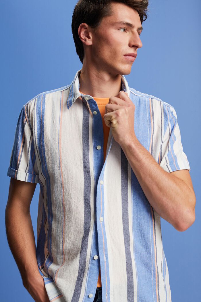 100%純棉條紋短袖恤衫, 藍色, detail image number 4