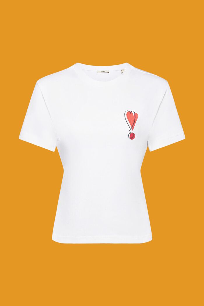 Cotton T-shirt with embroidered heart motif, WHITE, detail image number 5