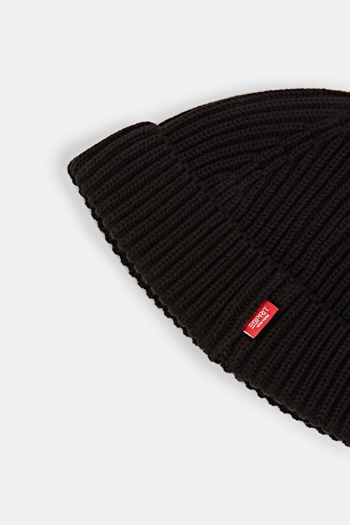 100%純棉羅紋針織圓帽, 黑色, detail image number 1