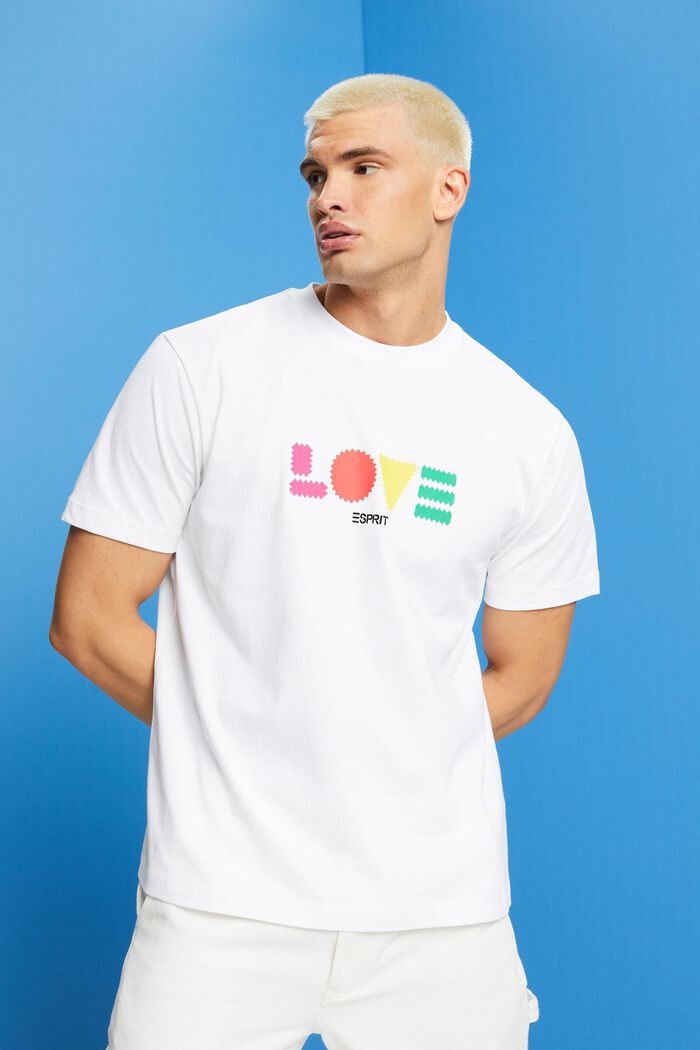 「LOVE」字樣幾何印花有機棉T恤, 白色, detail image number 0