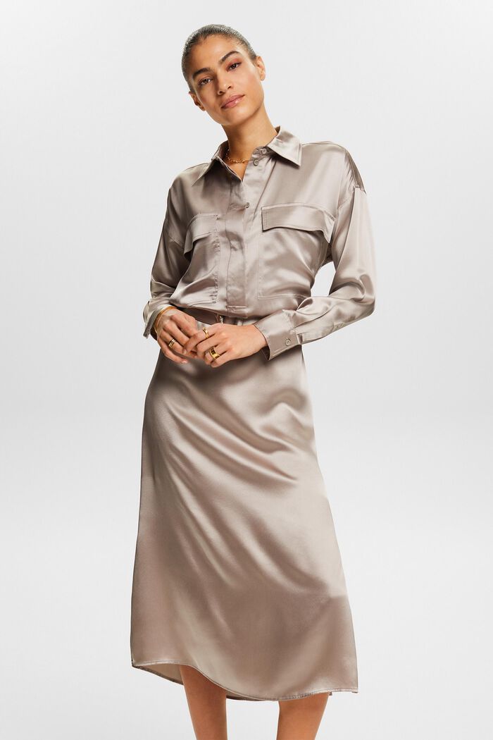 Silk Belted Midi Dress, LIGHT TAUPE, detail image number 0