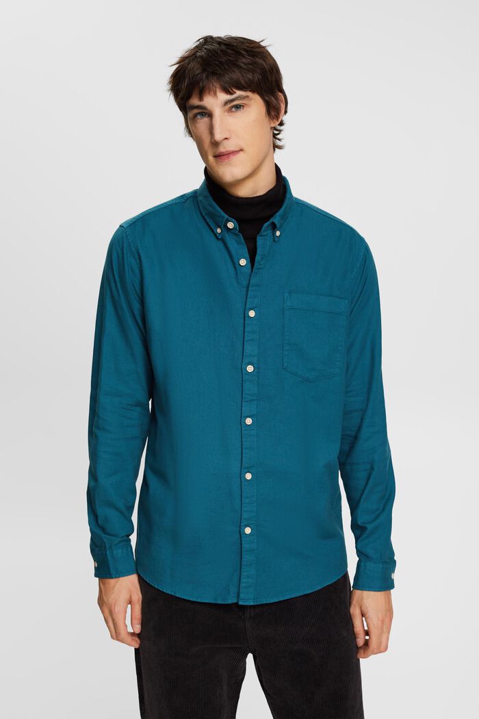 鈕扣棉恤衫, 藍綠色, detail image number 0