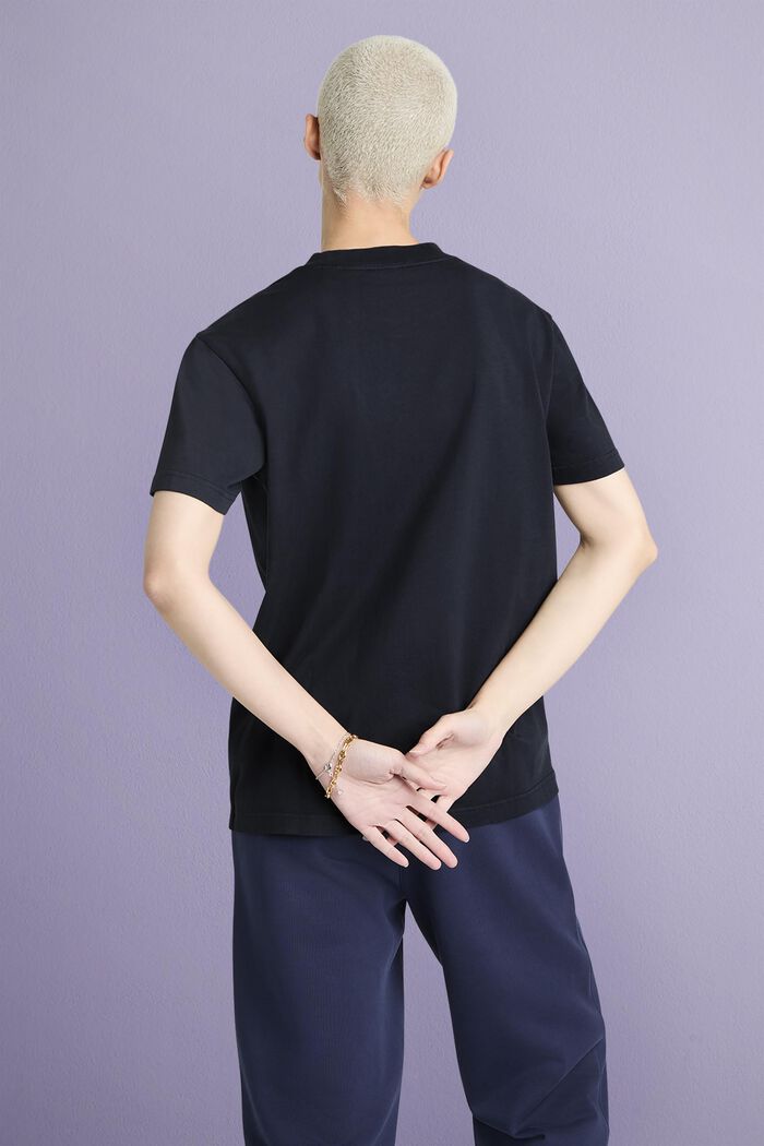 ‌超大廓形棉質平織布LOGO標誌T恤, 海軍藍, detail image number 3