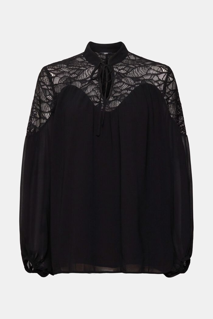 Chiffon blouse with lace, BLACK, detail image number 5