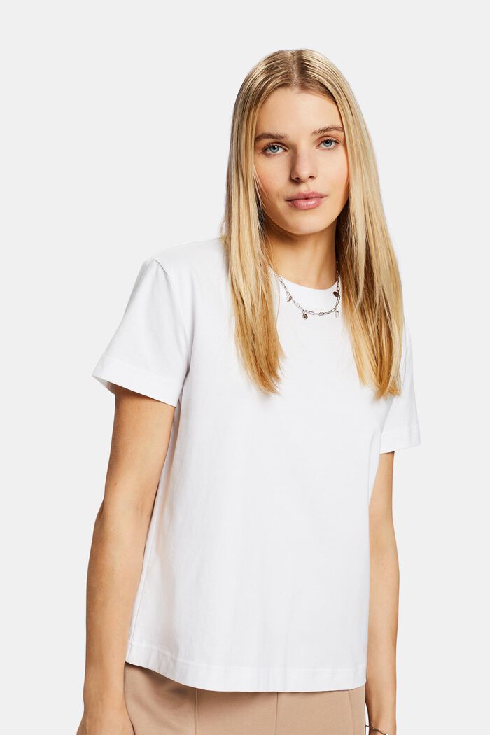 Pima Cotton Crewneck T-Shirt, WHITE, detail image number 0