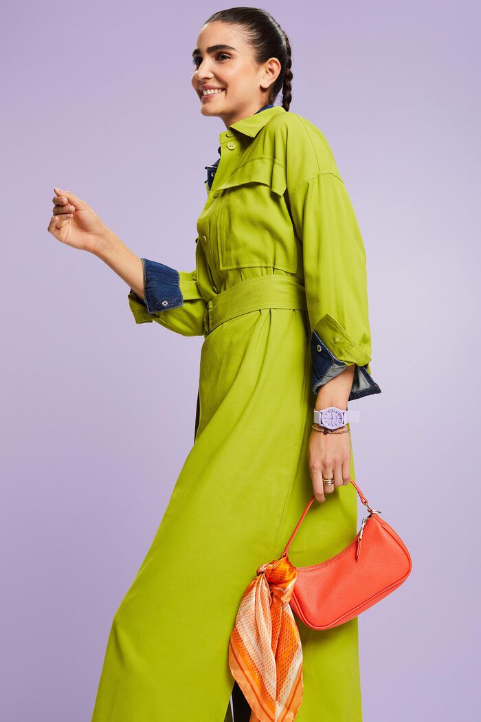 ‌超大廓形中長款恤衫式連身裙, 綠色, detail image number 0