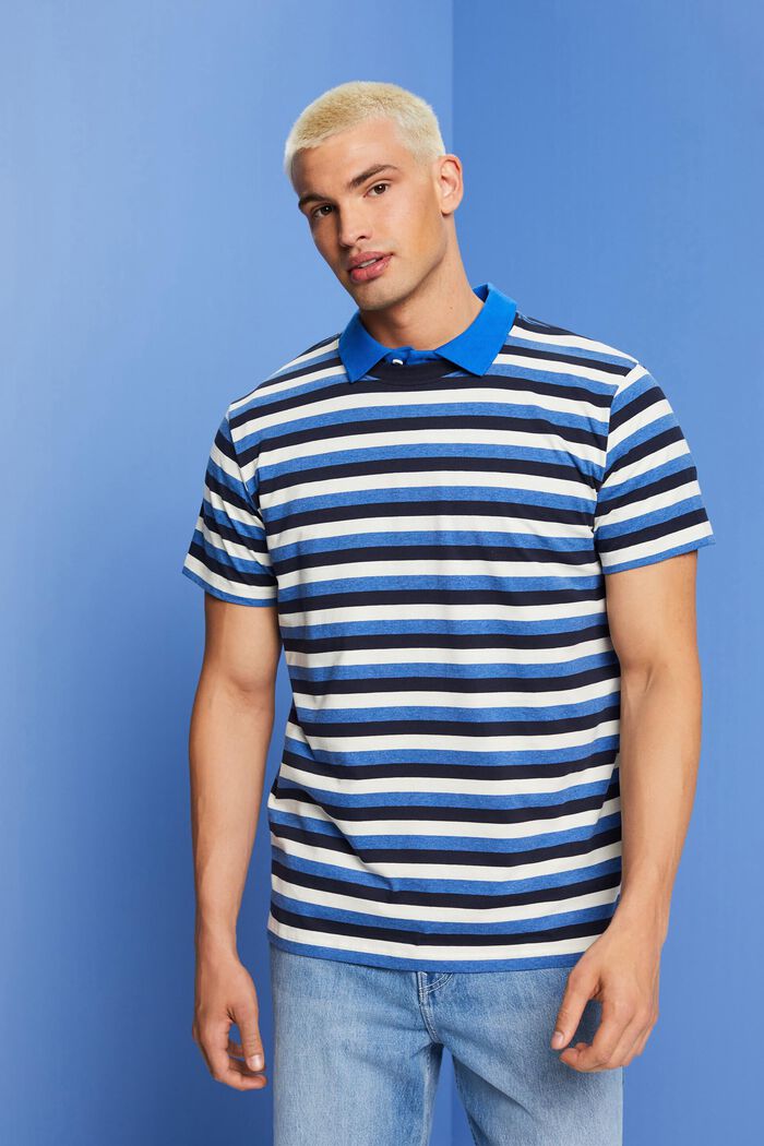 100%純棉條紋平織布T恤衫, 海軍藍, detail image number 0