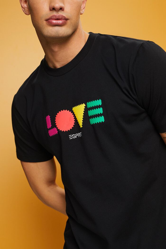 「LOVE」字樣幾何印花有機棉T恤, 黑色, detail image number 2